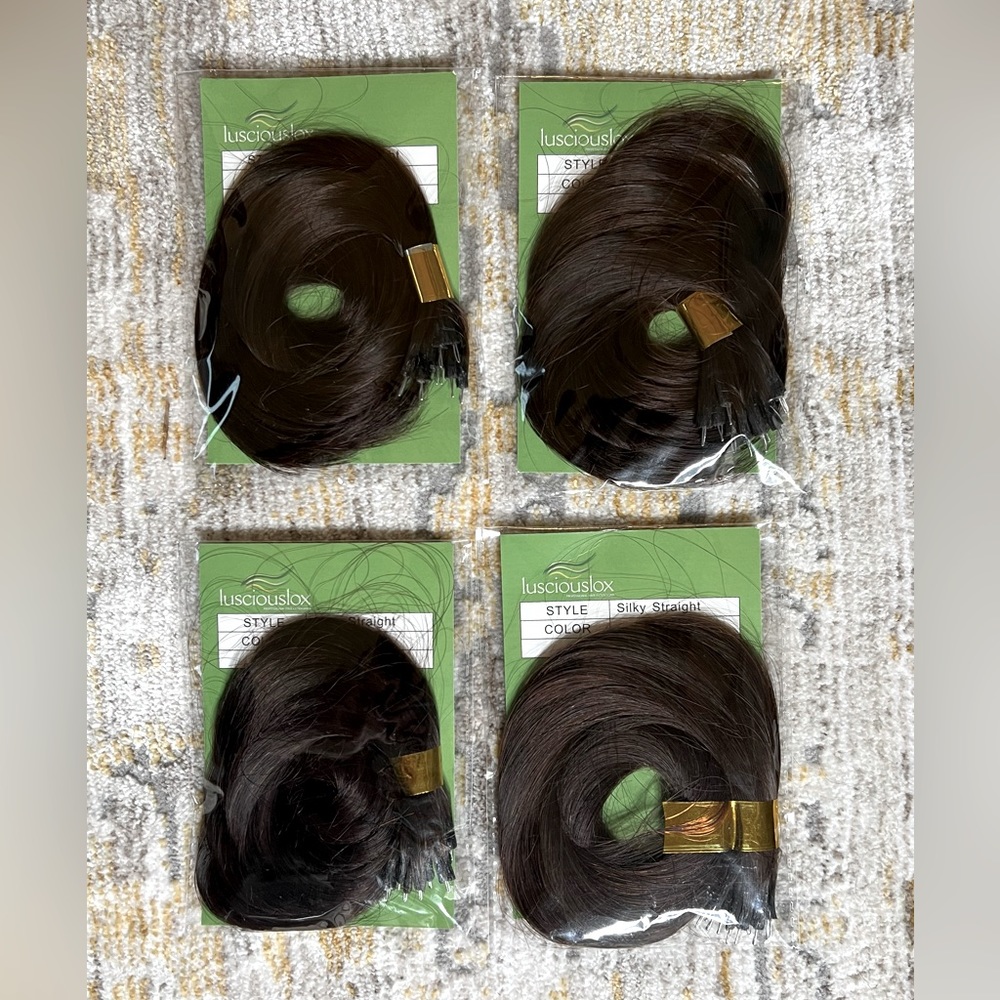 Color #2 Luscious Lox Nano Tip 22” Human Hair Extensions Bundle of 4 Packs